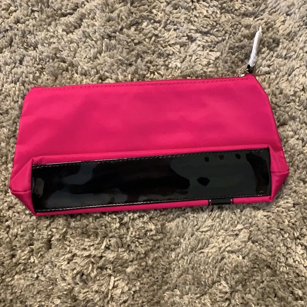 Hot Pink Makeup Bag with Black Ribbon Detail New‎ Cosmetic Travel Case